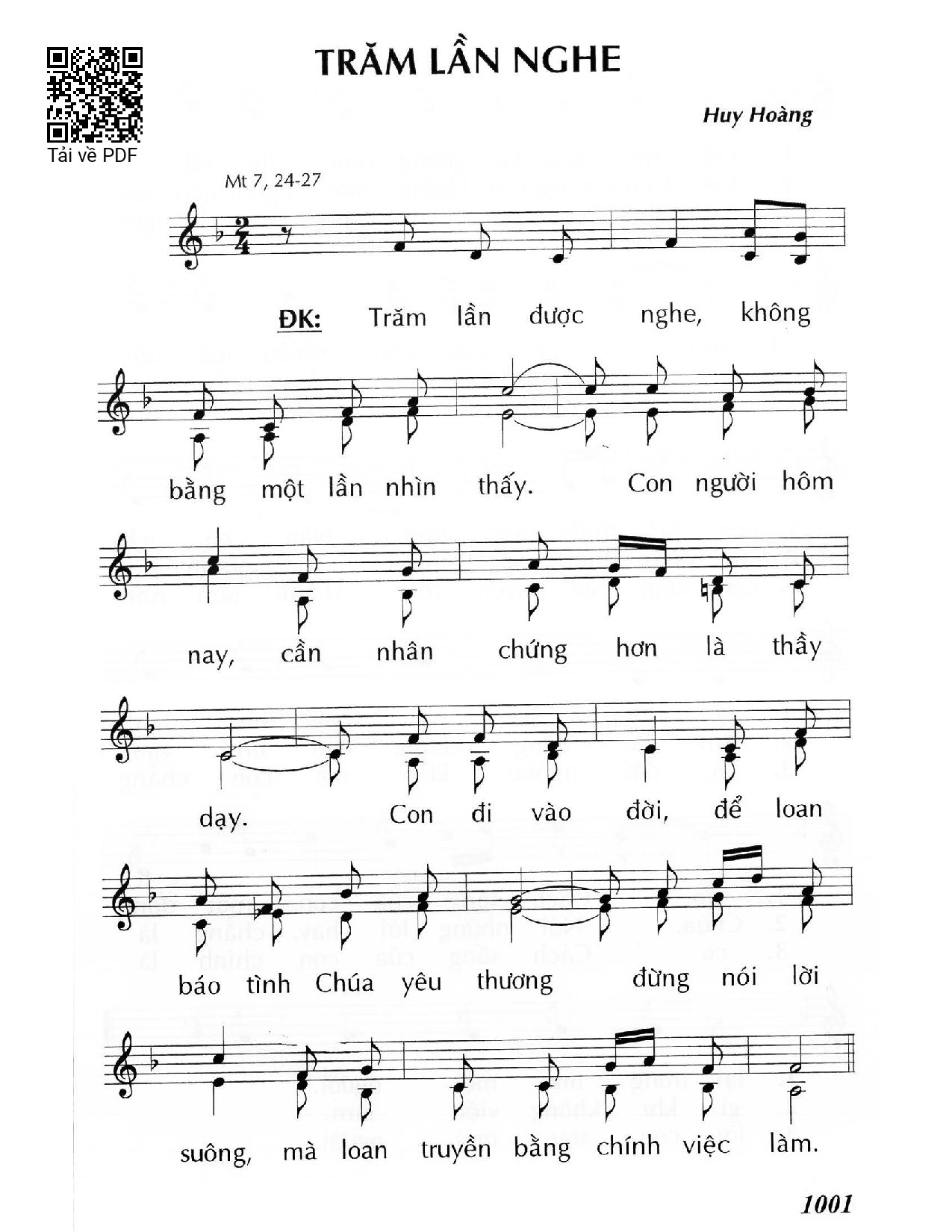 Sheet PDF of Trăm lần nghe