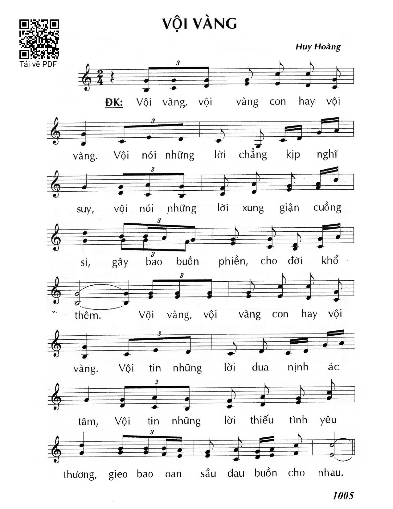 Sheet PDF of Vội vàng - Huy Hoàng