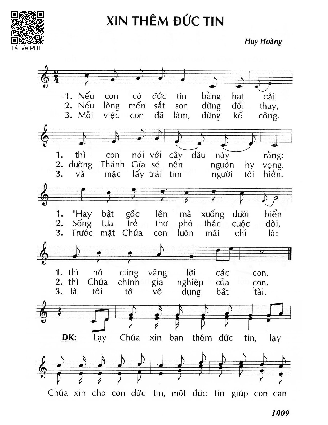 Page 1 of Sheet music PDF Xin thêm đức tin  - Huy Hoàng