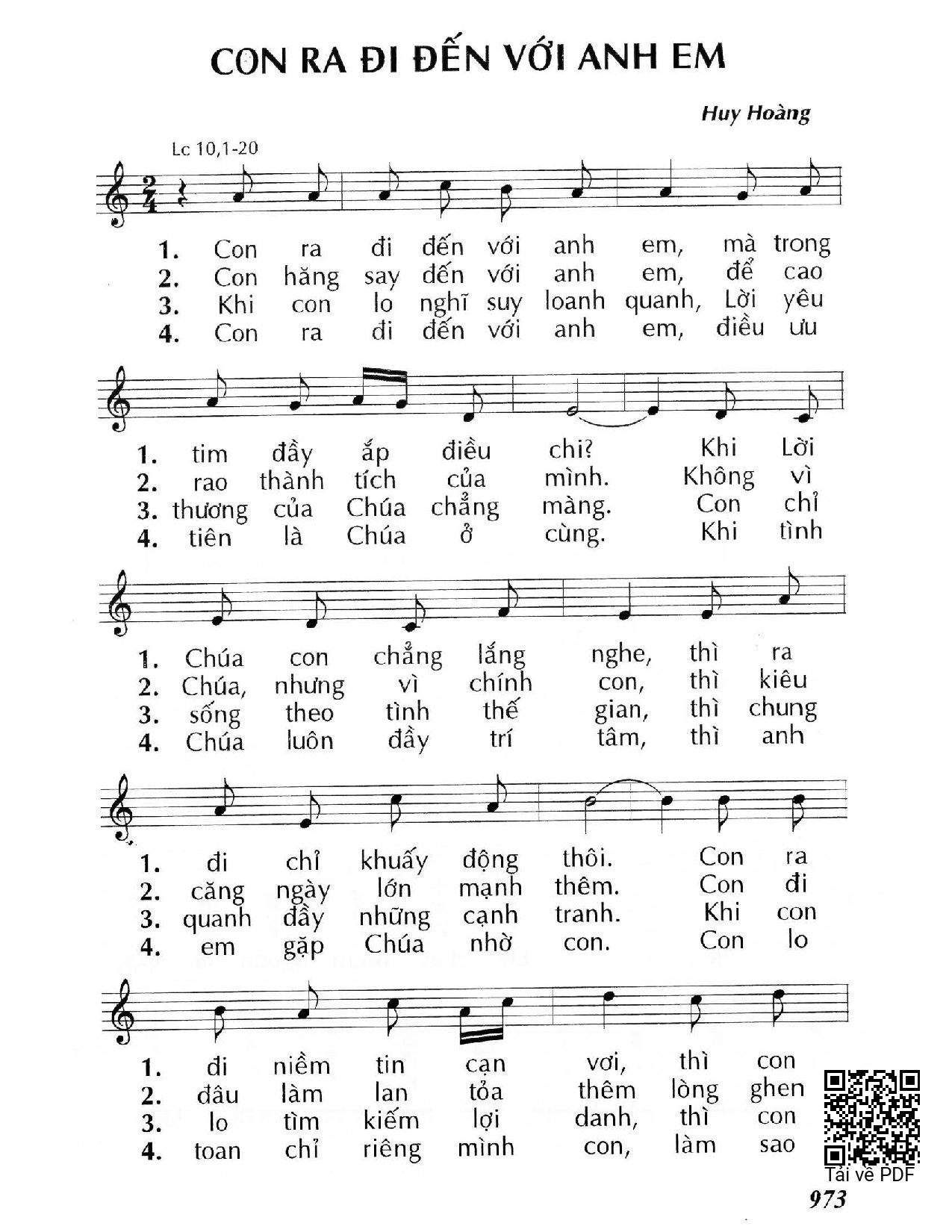 Page 1 of Sheet music PDF Con ra đi đến với anh em - Huy Hoàng