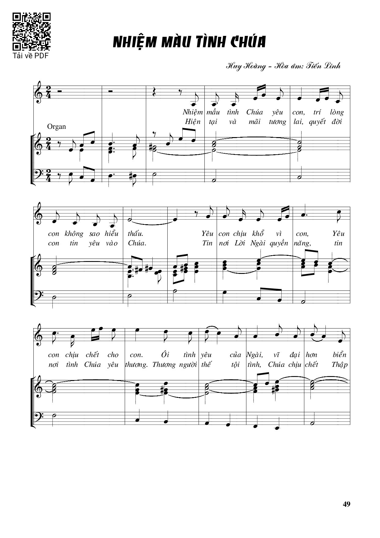 Page 1 of Sheet music PDF Nhiệm mầu tình Chúa - Huy Hoàng