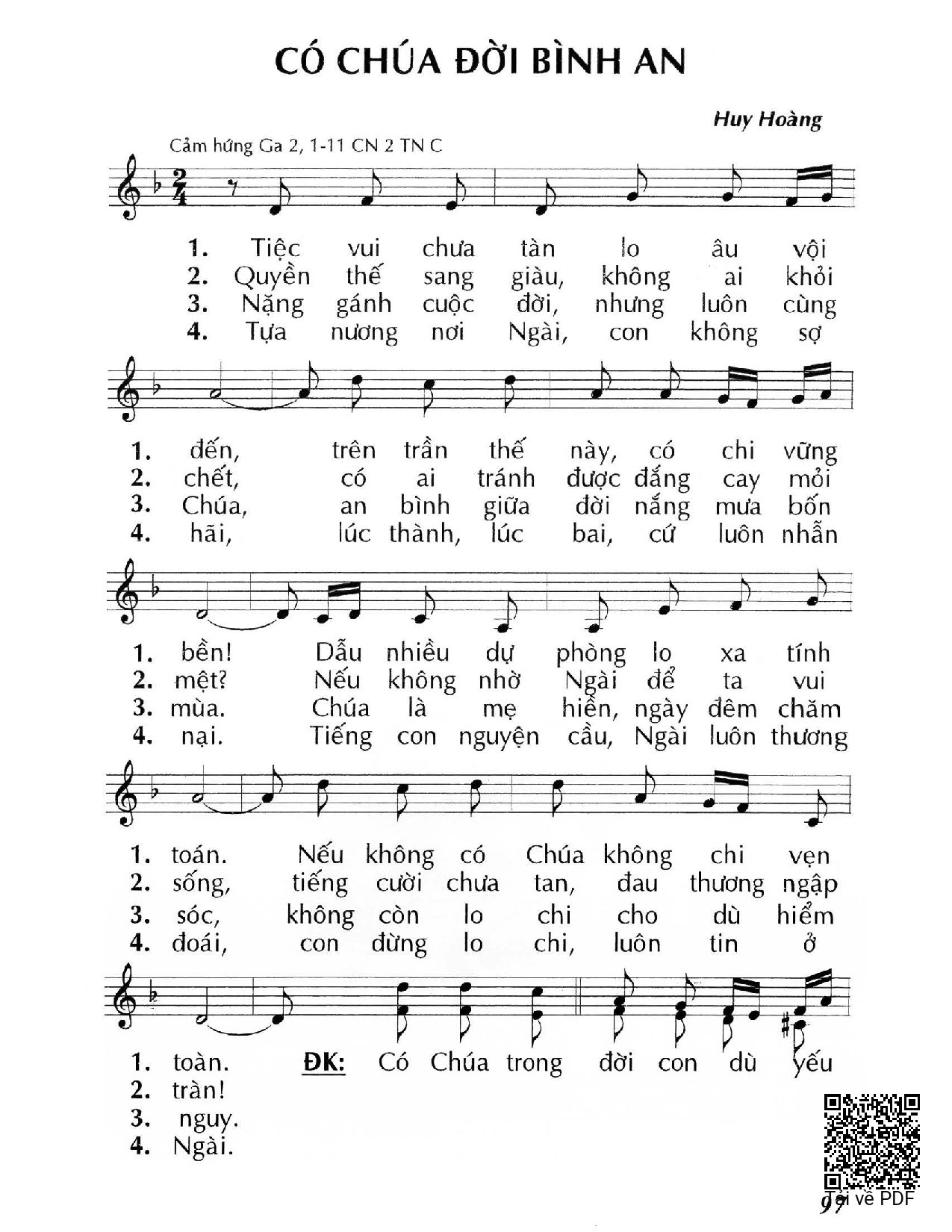 Sheet PDF of Có Chúa đời bình an (Ga 2, 1-11) – Chúa Nhật 2 Thường Niên/C.