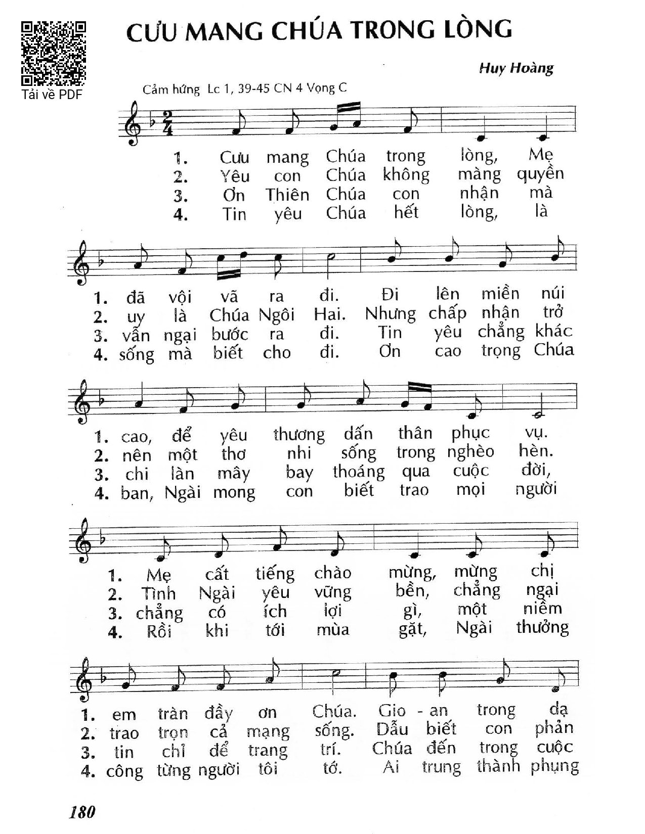 Sheet PDF of Cưu mang Chúa trong lòng (Lc 1, 39-45) – Chúa Nhật 4 Mùa Vọng/C.