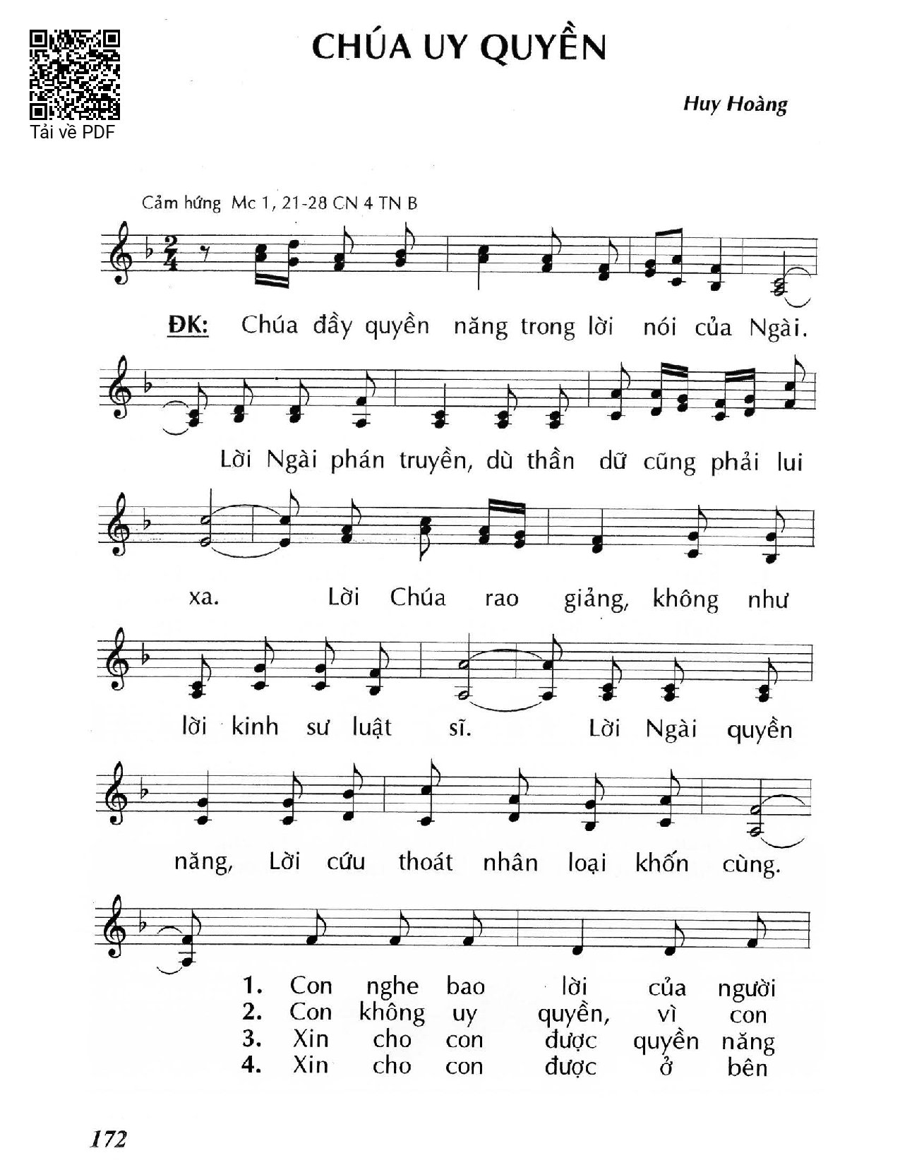 Page 1 of Sheet music PDF Chúa uy quyền (Mc 1, 21-28) – Chúa Nhật 4 Thường Niên/B. - Huy Hoàng