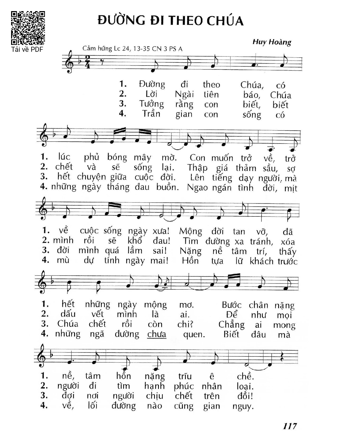 Page 1 of Sheet music PDF Đường đi theo Chúa (Lc 24, 13-35) – Chúa Nhật 3 Phục Sinh/A. - Huy Hoàng