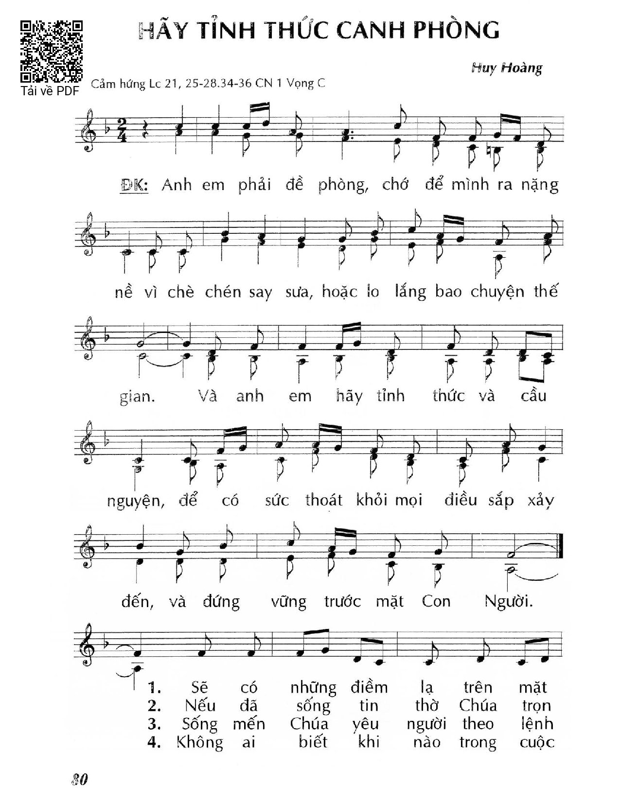 Sheet PDF of Hãy tỉnh thức canh phòng (Lc 21, 25-28,34-36) – Chúa Nhật 1 Mùa Vọng/C.