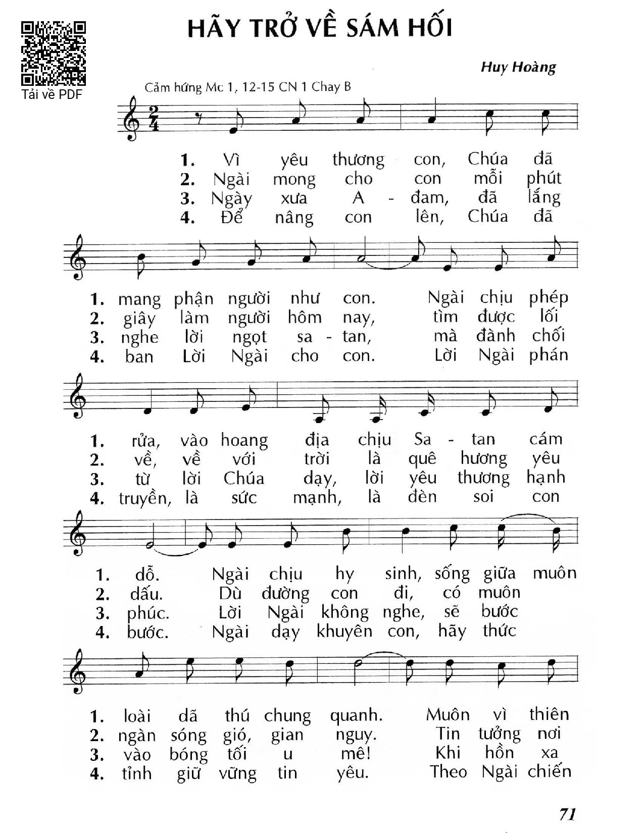 Sheet PDF of Hãy trở về sám hối (Mc 1, 12-15) – Chúa Nhật 1 Mùa Chay/B.