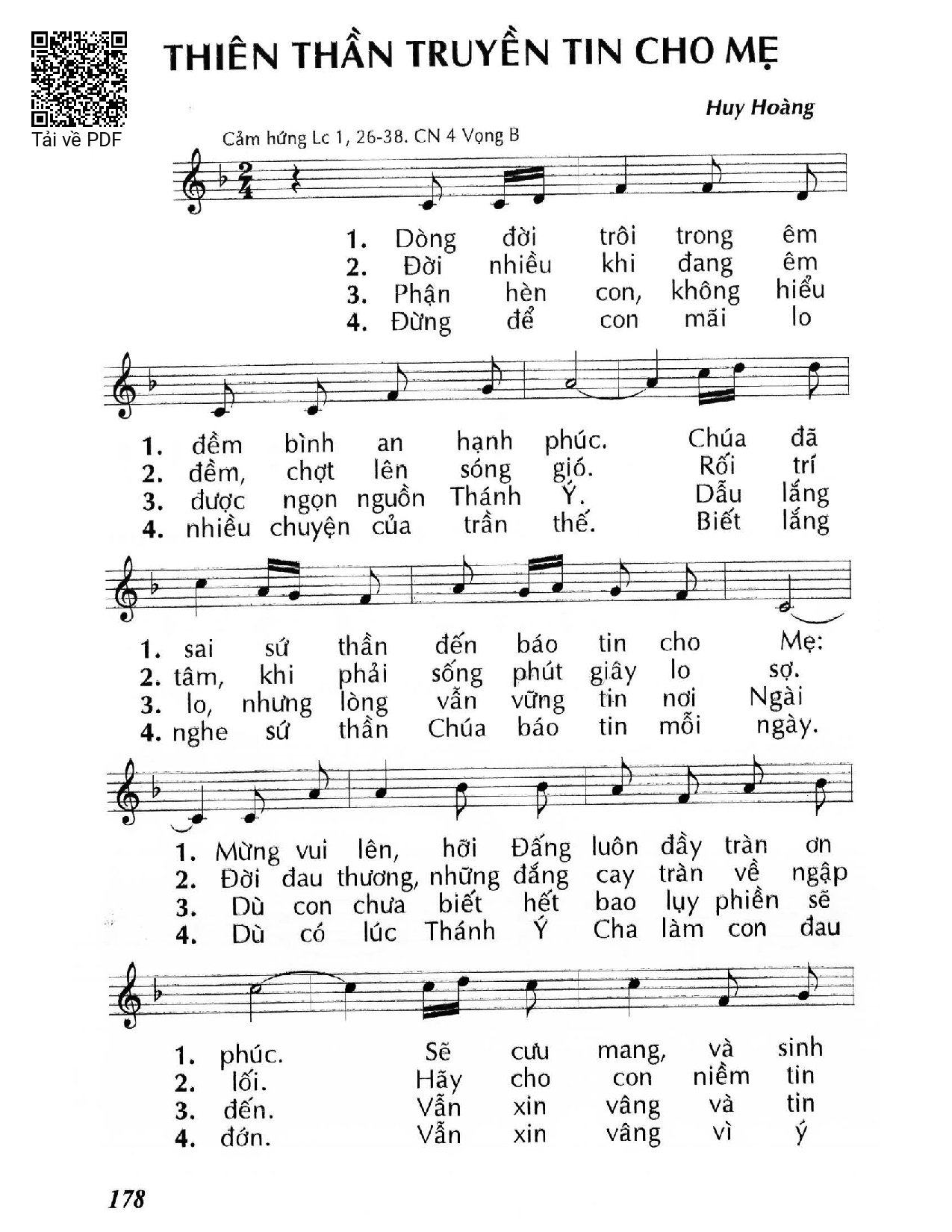 Sheet PDF of Thiên Thần truyền tin cho Mẹ (Lc 1, 26-38) – Chúa Nhật 4 Mùa Vọng/B.