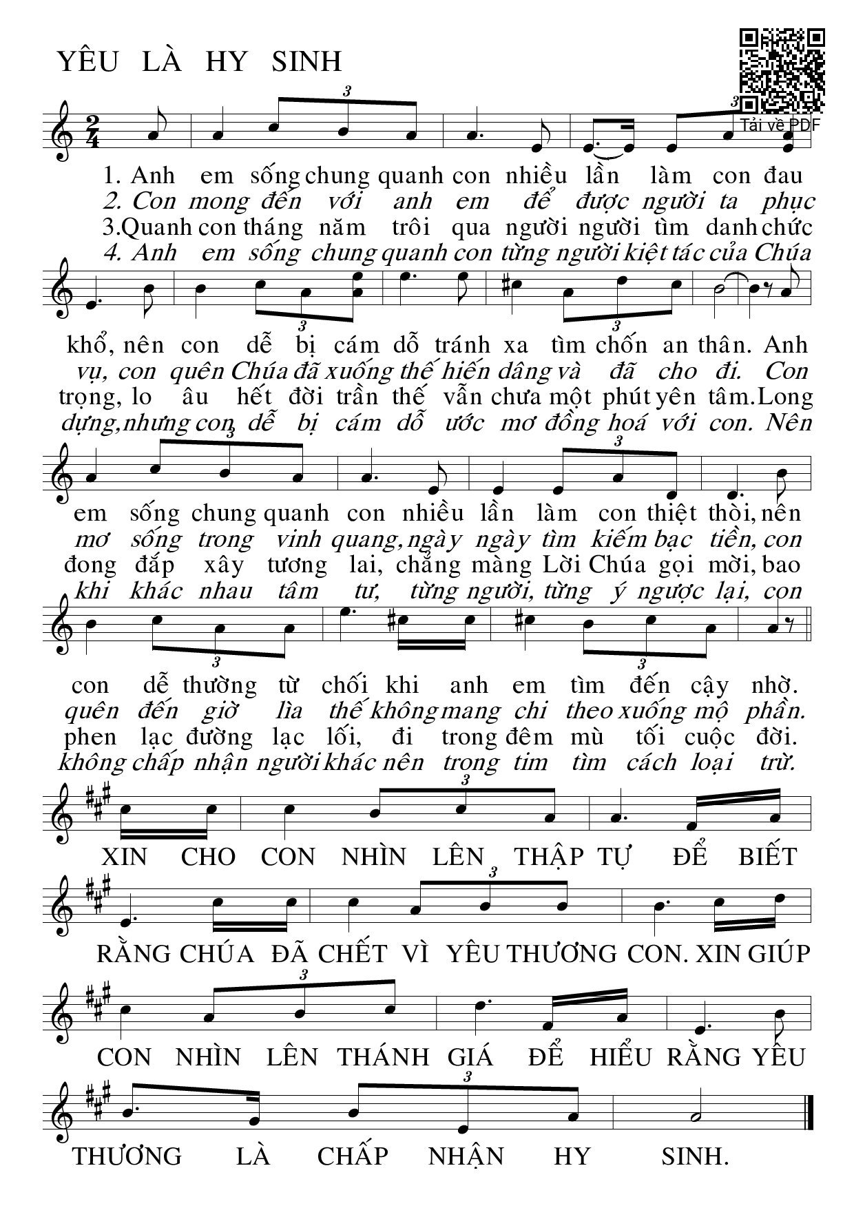 Sheet PDF of Yêu là hy sinh – Huy Hoàng – 65