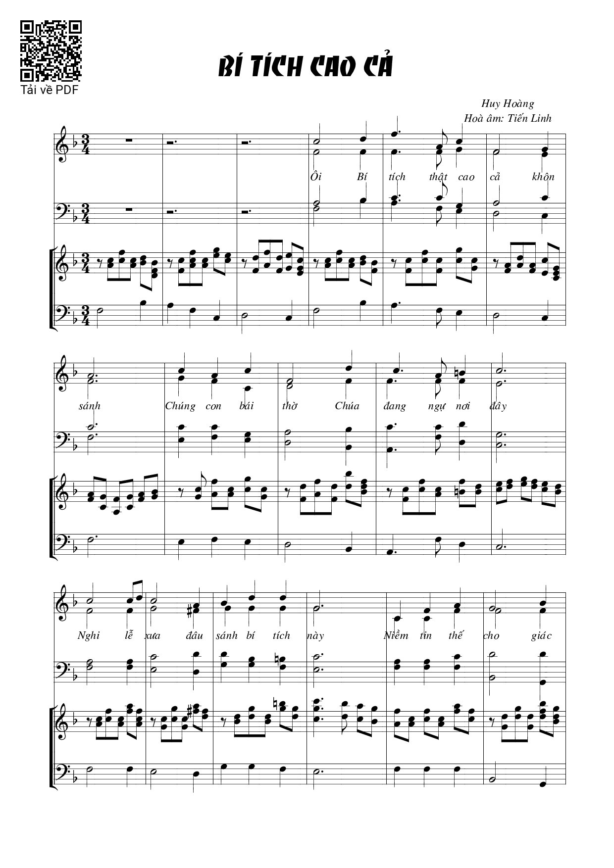 Sheet PDF of Bí tích cao cả – Huy Hoàng