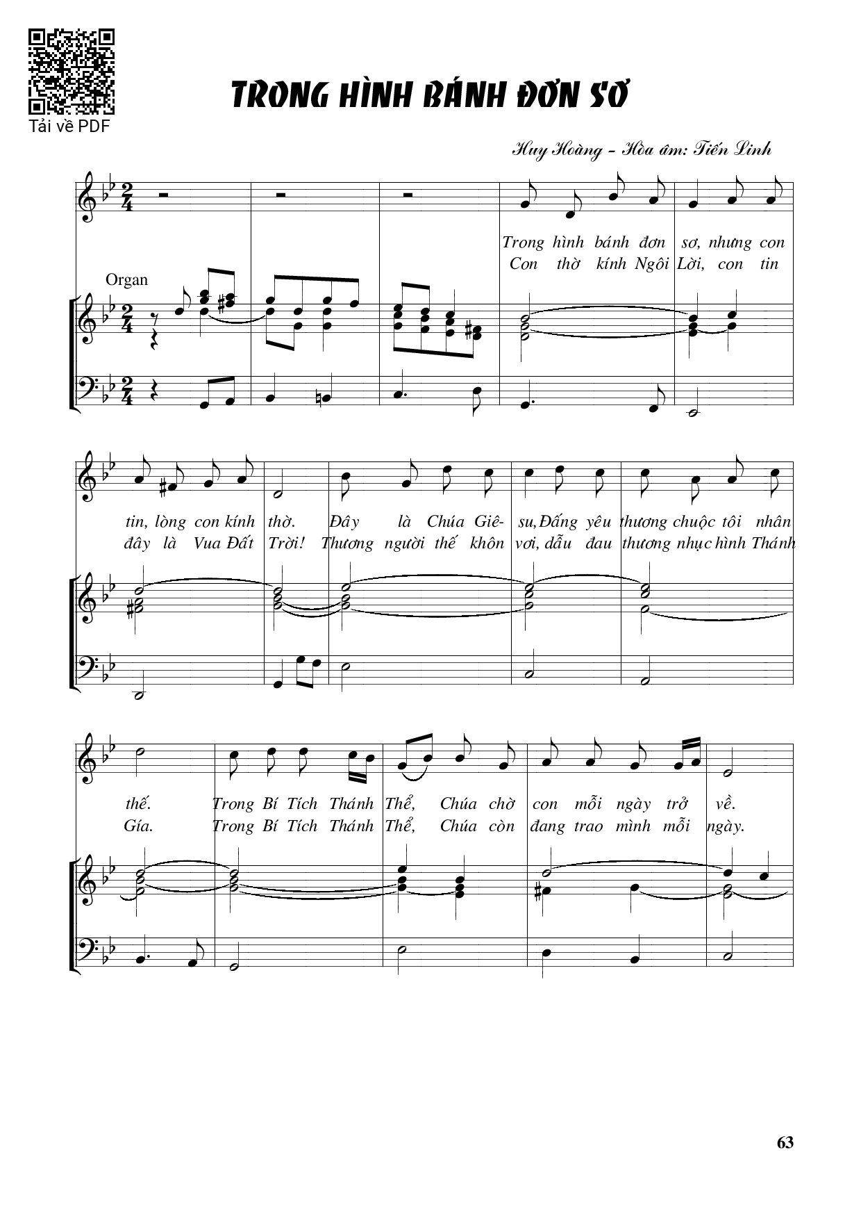 Page 1 of Sheet music PDF Trong hình bánh đơn sơ – Huy Hoàng - Huy Hoàng