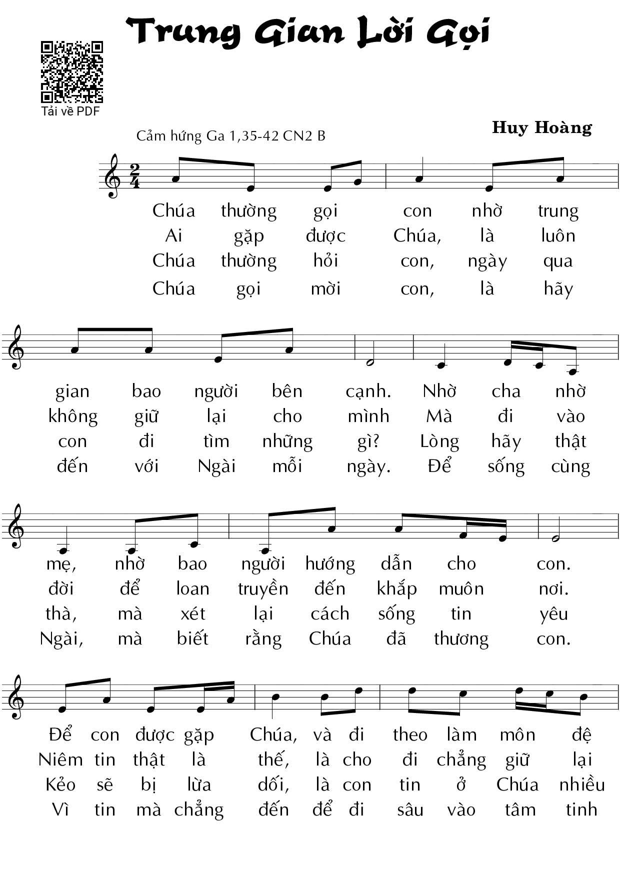 Sheet PDF of Trung gian lời gọi (CN 2 TN B) – Huy Hoàng