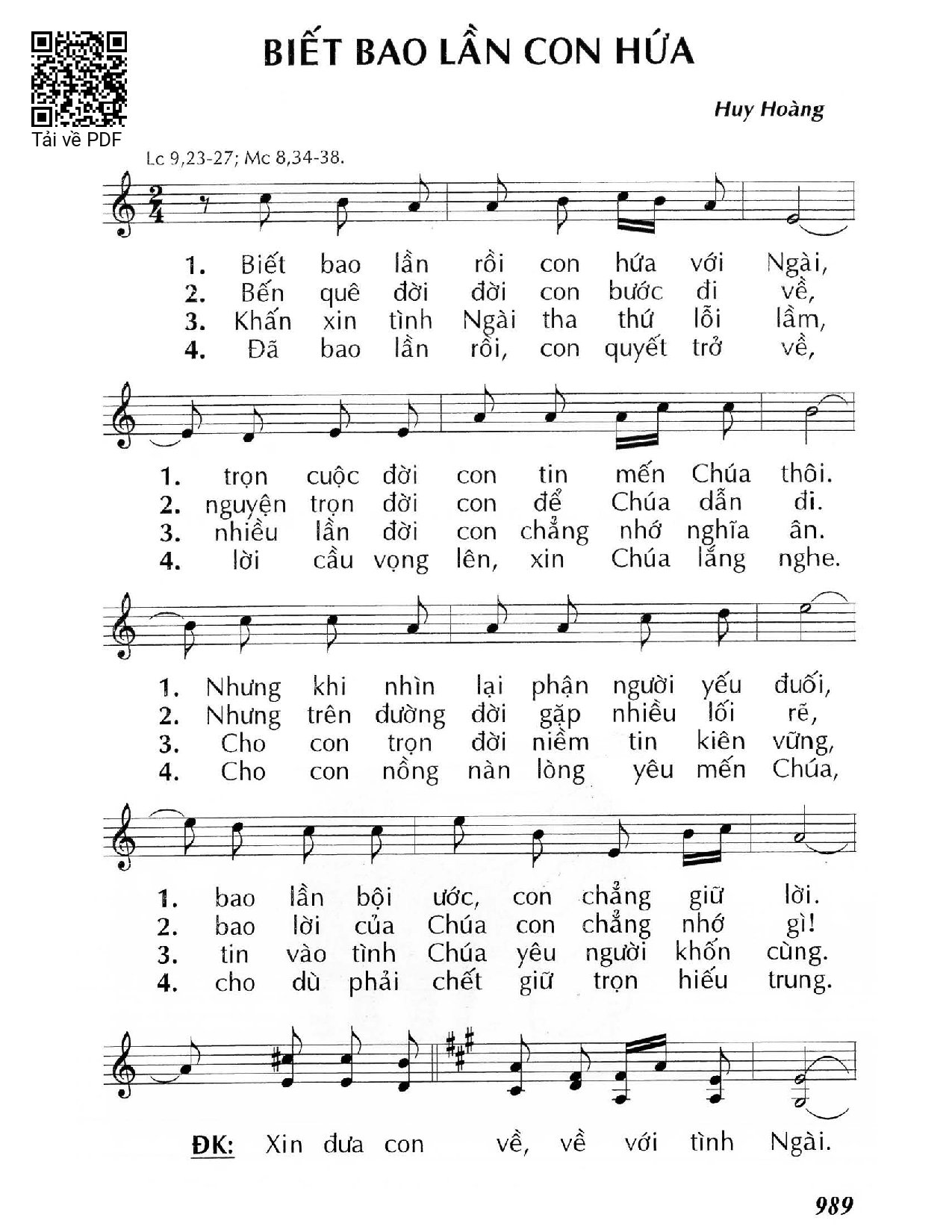 Sheet PDF of Biết bao lần con hứa (Lc 9,23-27)