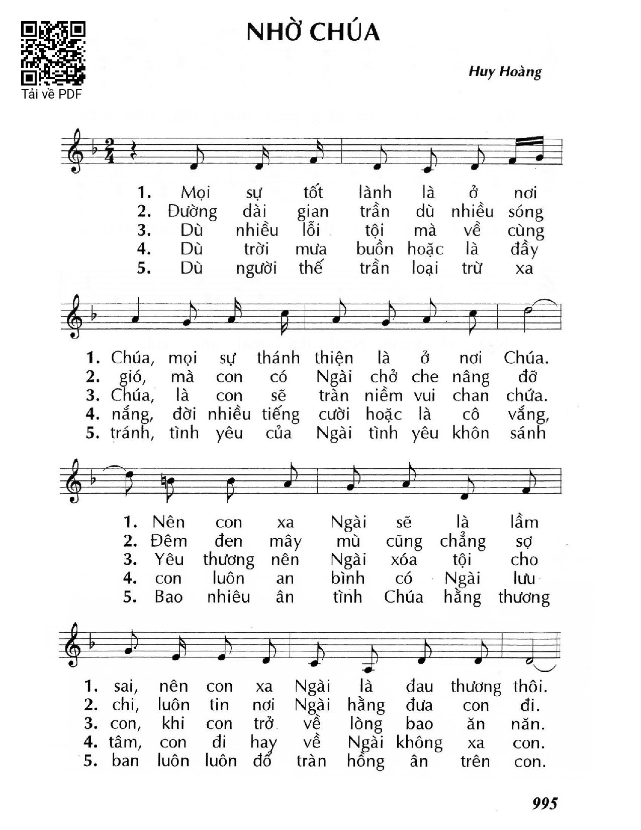 Page 1 of Sheet music PDF Nhờ Chúa - Huy Hoàng