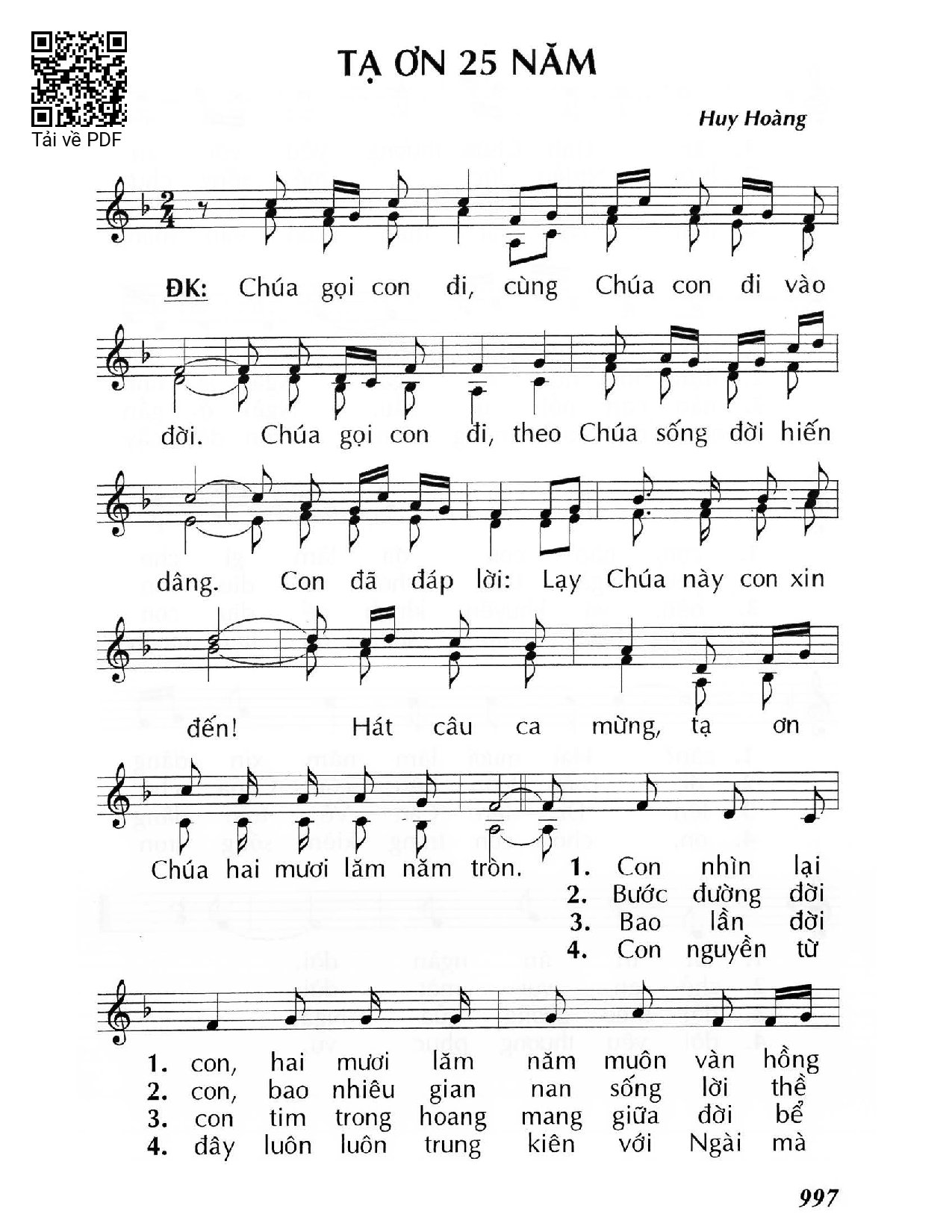 Page 1 of Sheet music PDF Tạ ơn 25 năm  - Huy Hoàng
