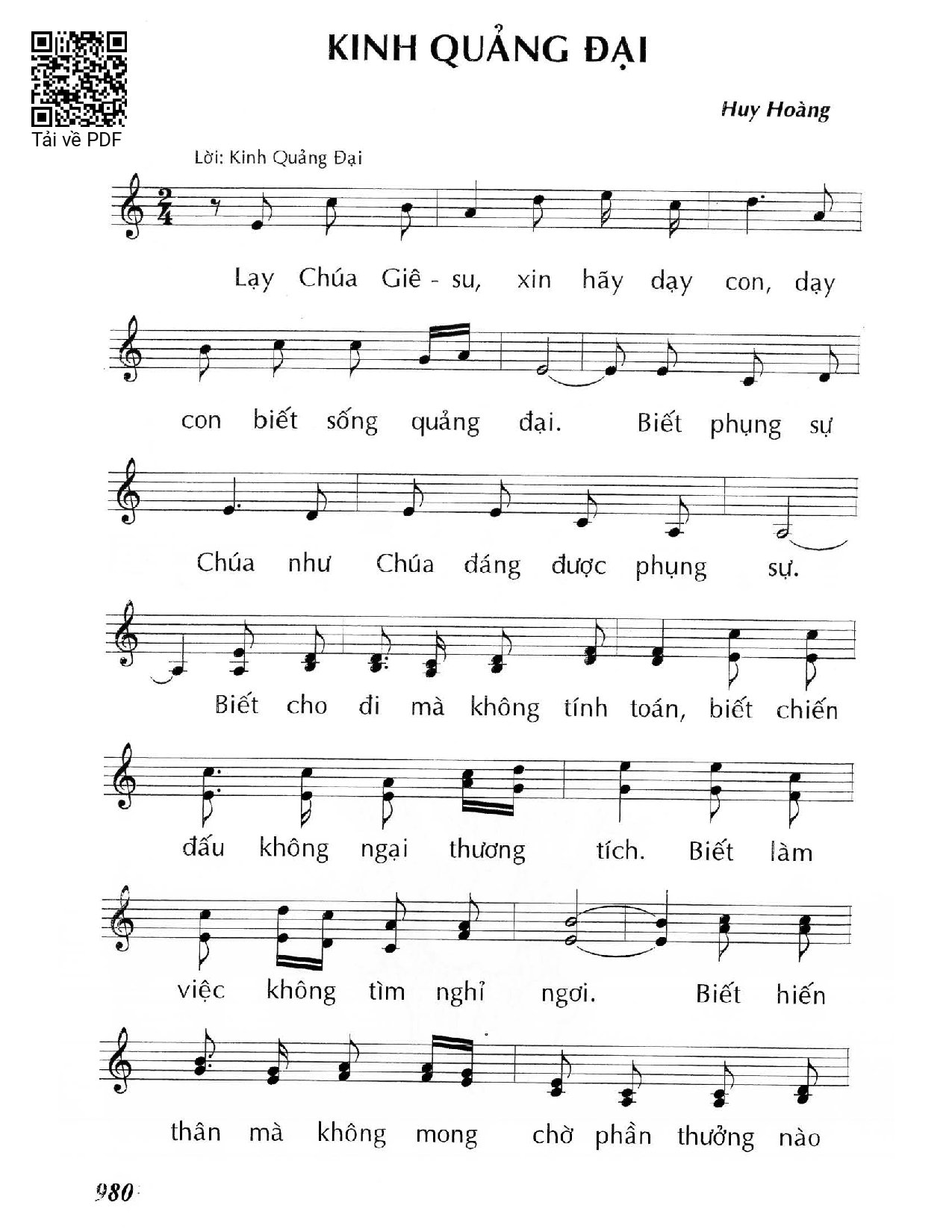 Page 1 of Sheet music PDF Kinh quảng đại - Huy Hoàng