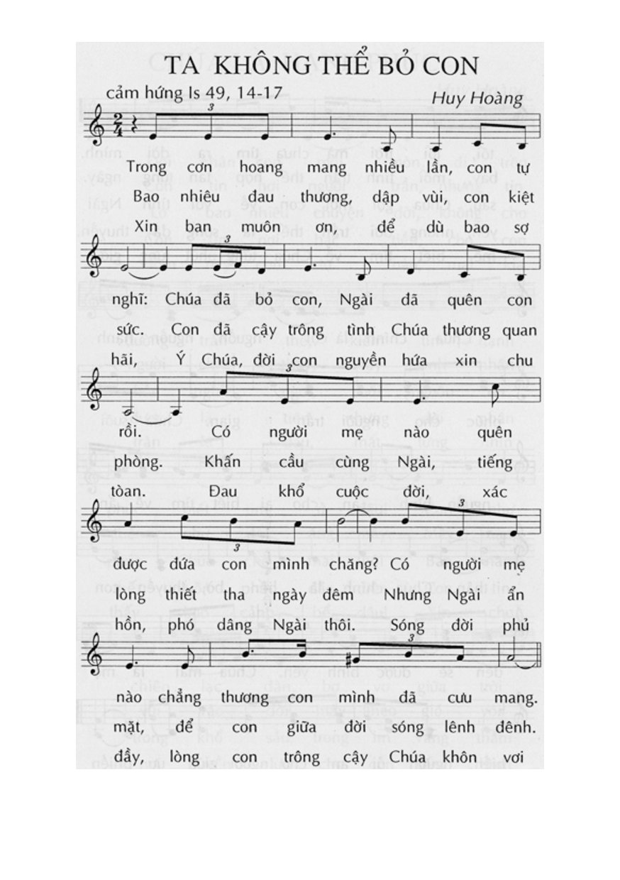 Sheet PDF of Ta không thể bỏ con – Huy Hoàng