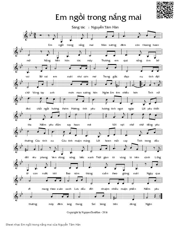 Page 1 of Sheet music PDF Em ngồi trong nắng mai - Nguyễn Tâm Hàn