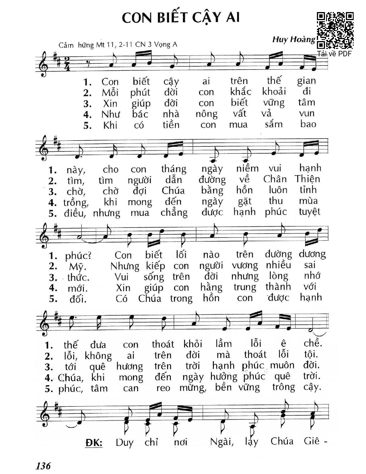 Sheet PDF of Con biết cậy ai  