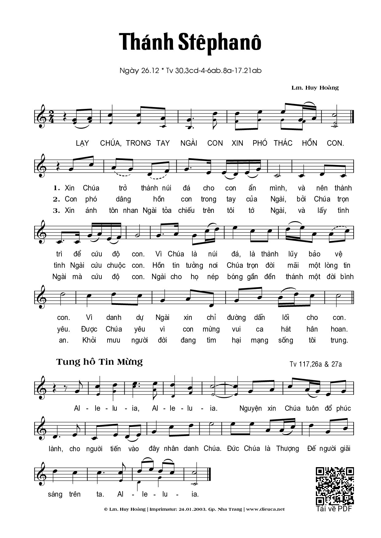 Page 1 of Sheet music PDF Thánh Têphanô (26.12) - Huy Hoàng