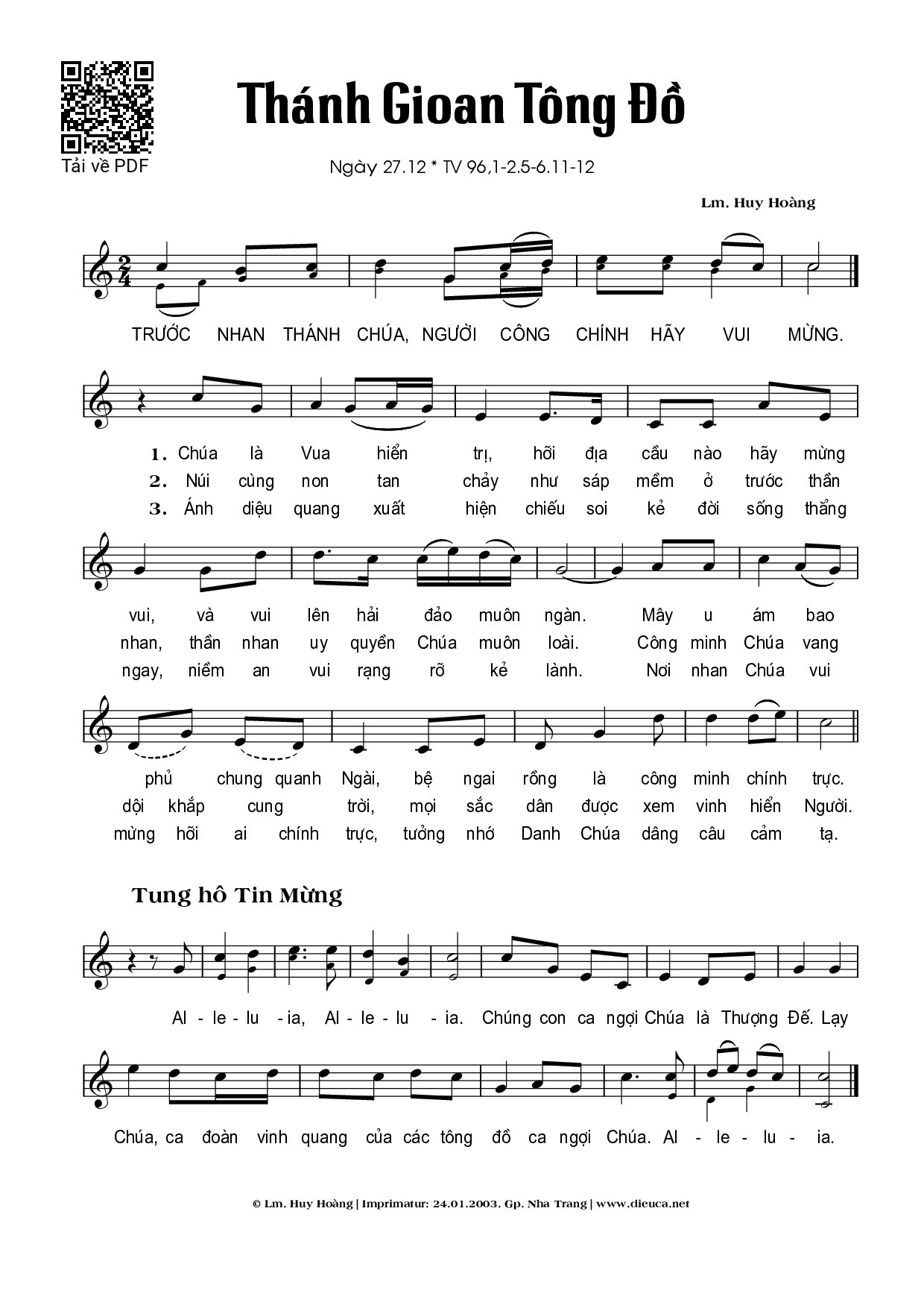 Sheet PDF of Thánh Gioan Tông Đồ (27.12)