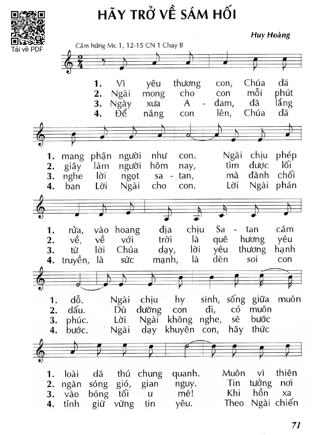 Page 1 of Sheet music PDF Hãy trở về sám hối - Huy Hoàng