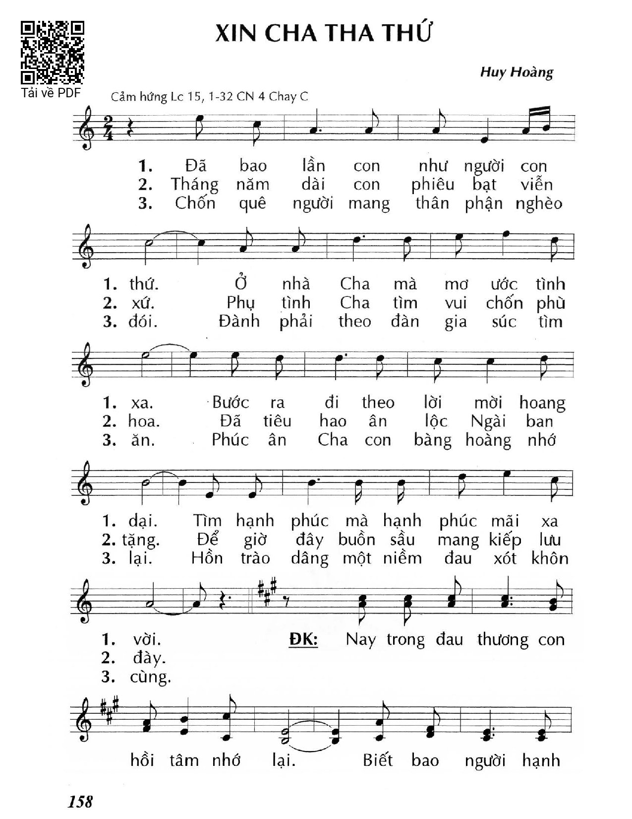 Sheet PDF of Xin Cha tha thứ 