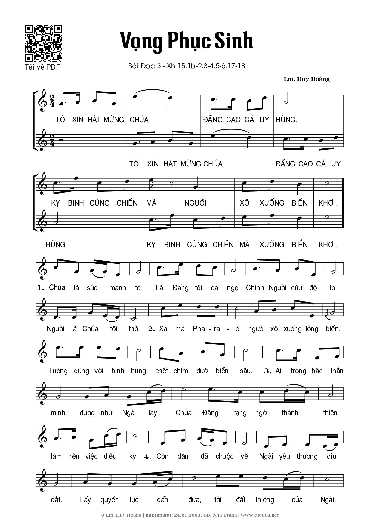 Sheet PDF of Vọng Phục Sinh – Bài 3 