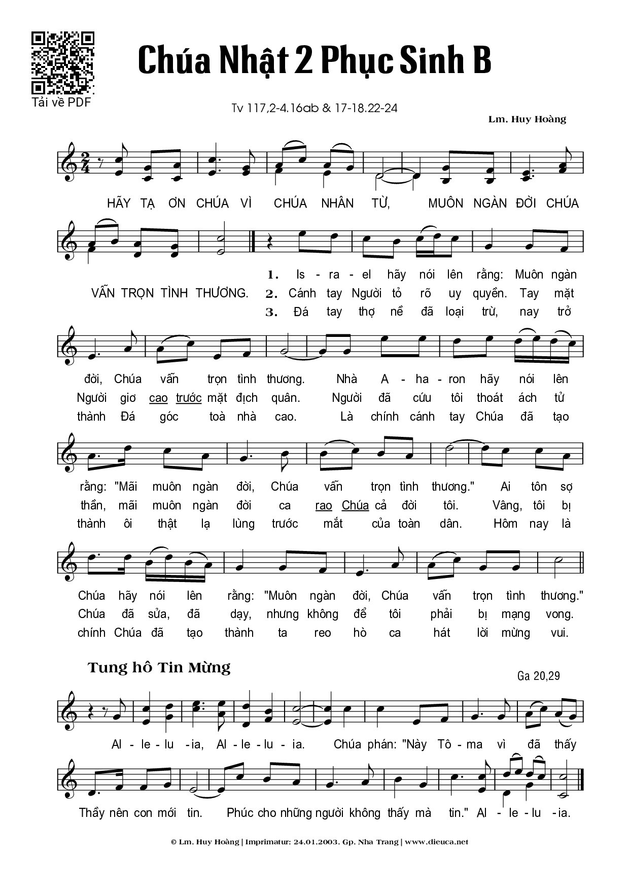 Page 1 of Sheet music PDF Chúa Nhật 2A Phục Sinh - Huy Hoàng