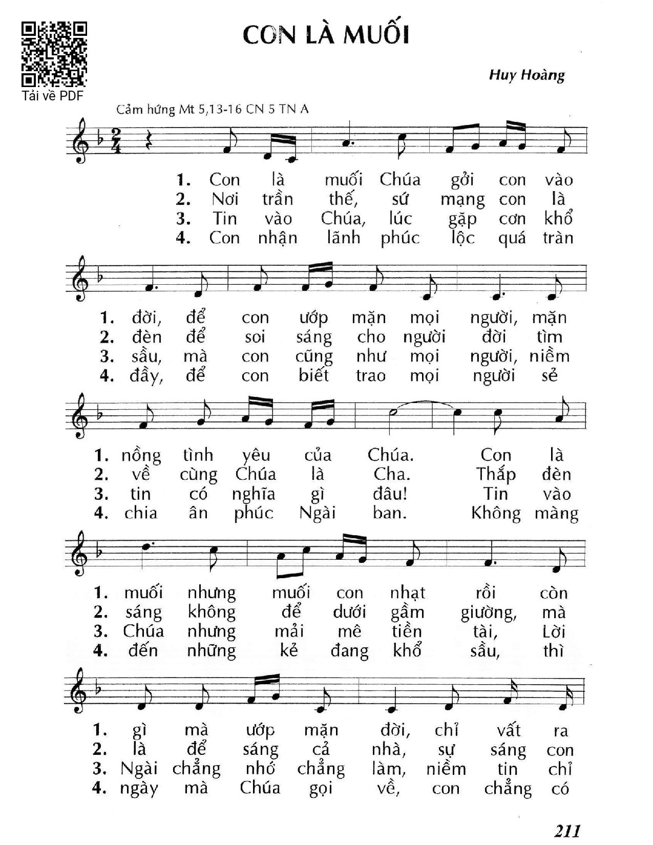 Sheet PDF of Con là muối - Huy Hoàng