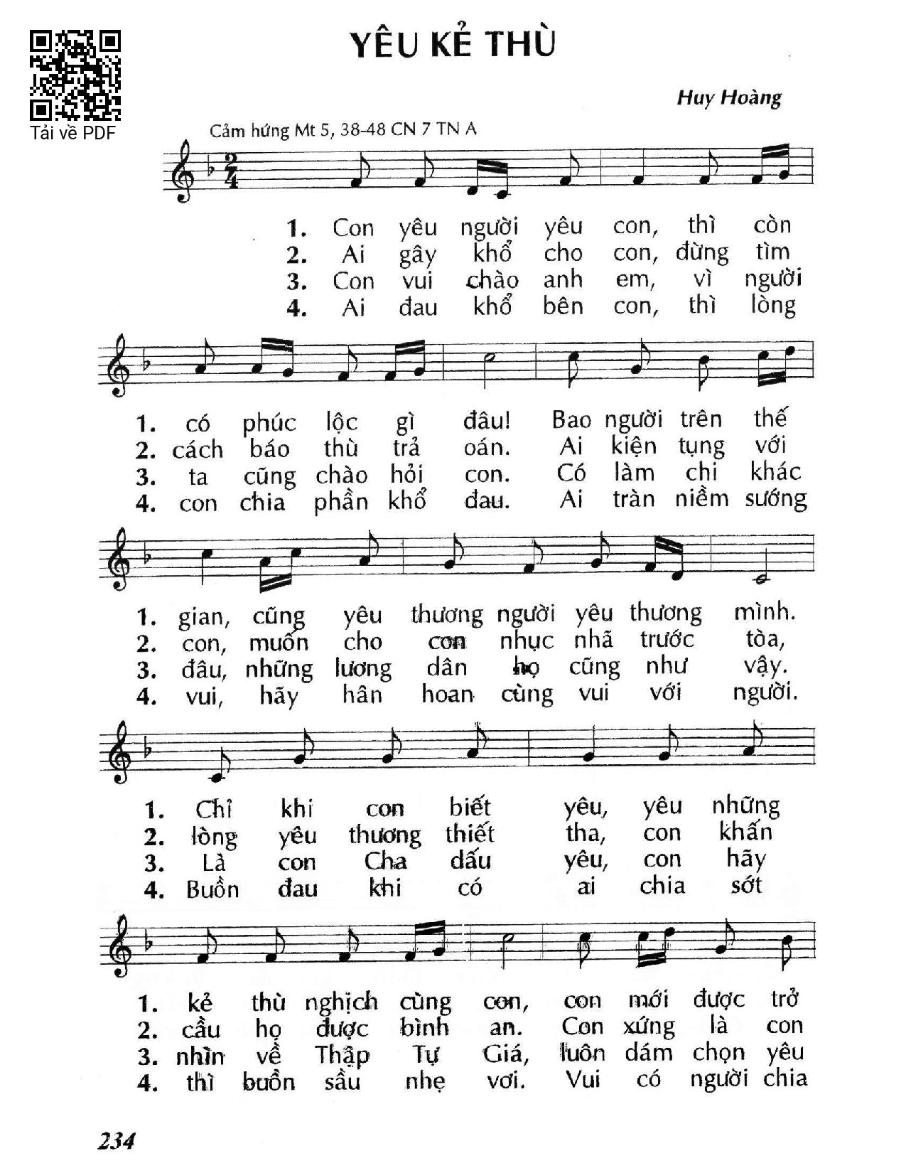 Sheet PDF of Yêu kẻ thù - Huy Hoàng