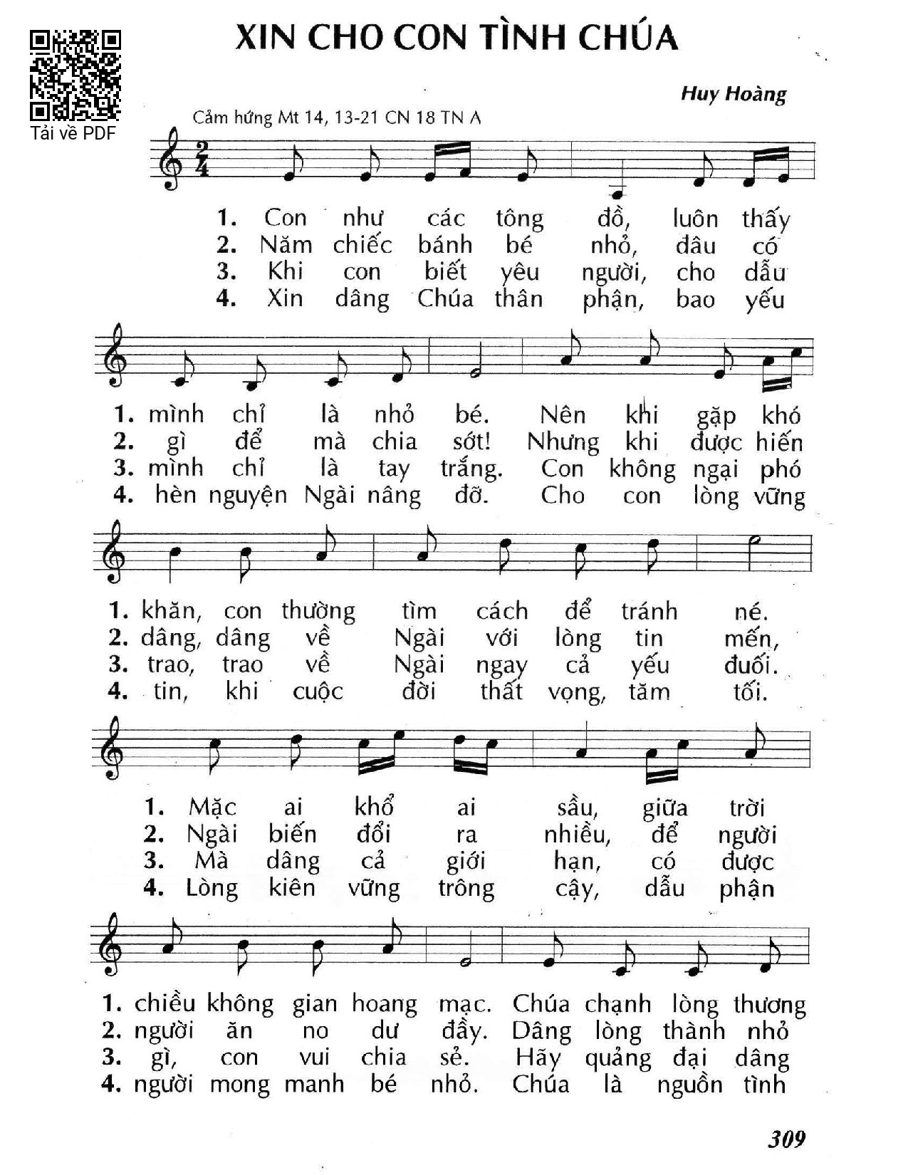 Page 1 of Sheet music PDF Xin cho con tình Chúa - Huy Hoàng