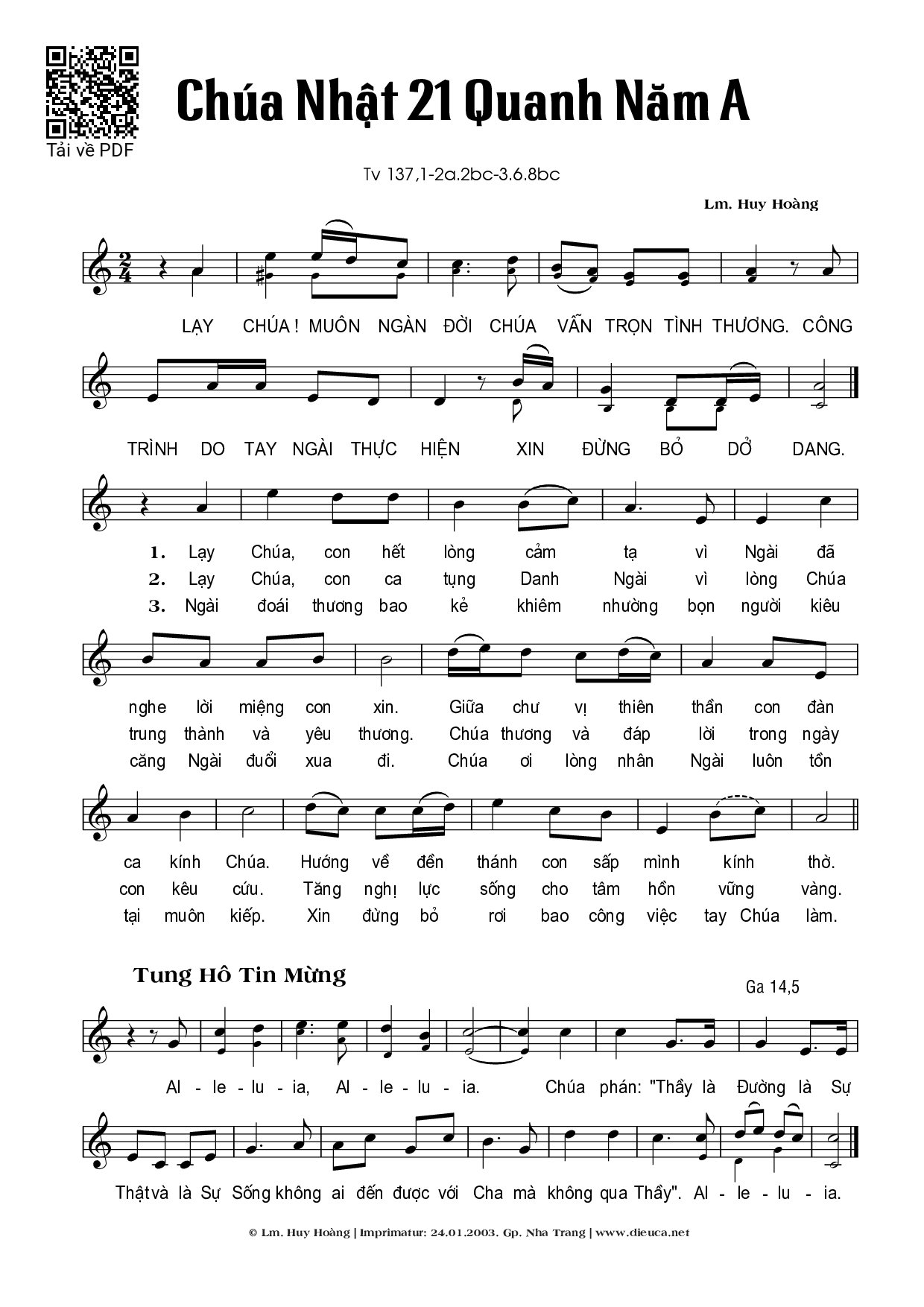 Page 1 of Sheet music PDF Chúa Nhật 21A Thường Niên - Huy Hoàng