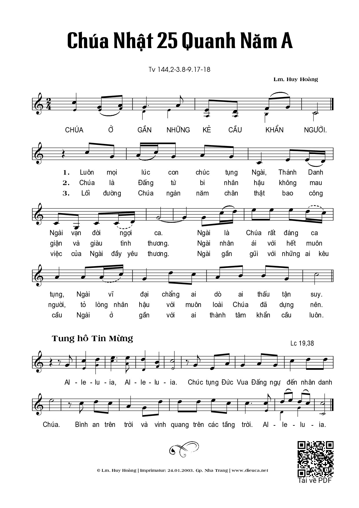 Page 1 of Sheet music PDF Chúa Nhật 25A Thường Niên - Huy Hoàng