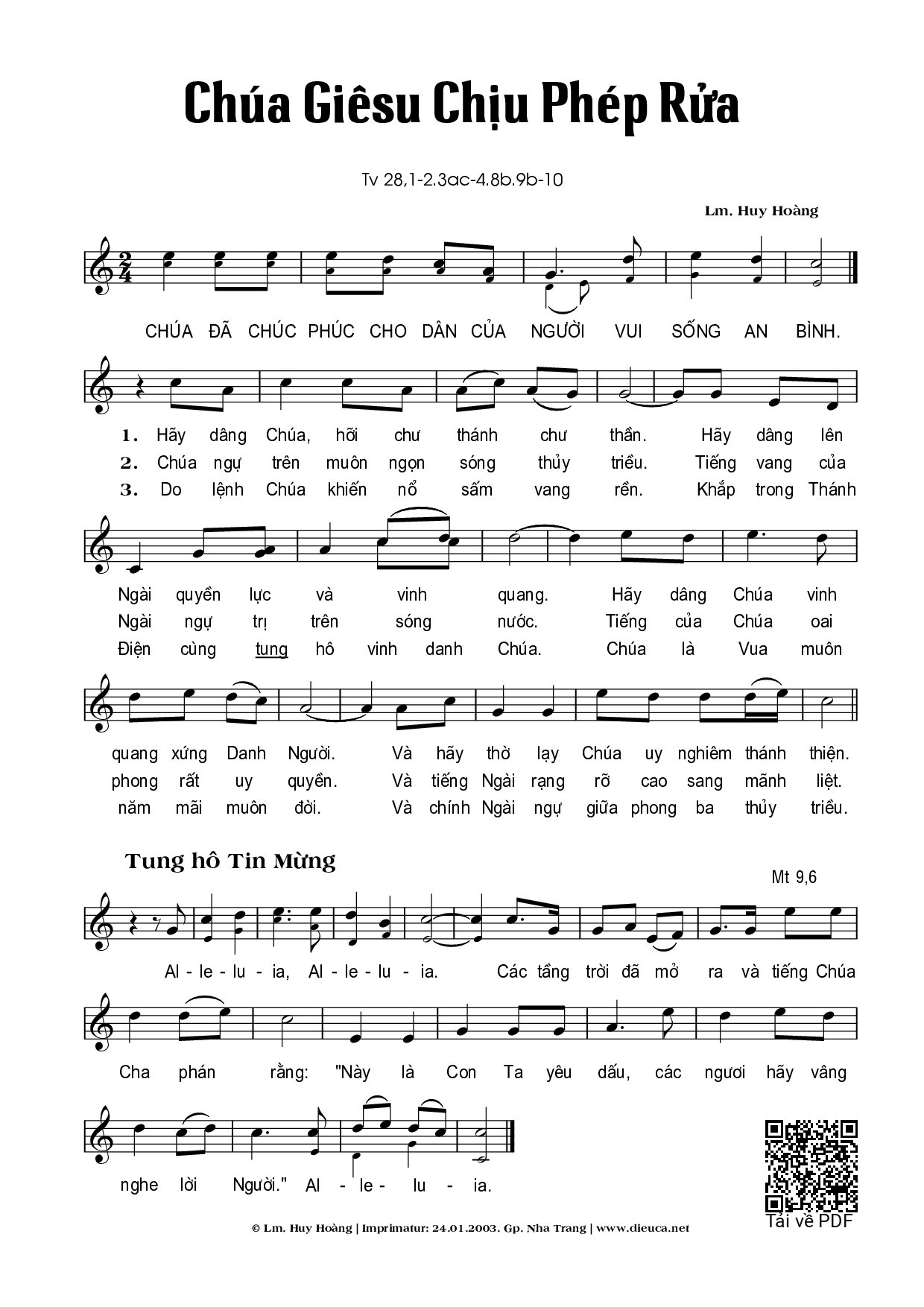 Page 1 of Sheet music PDF Chúa Nhật 1B Thường Niên (Thánh Vịnh 28) - Huy Hoàng