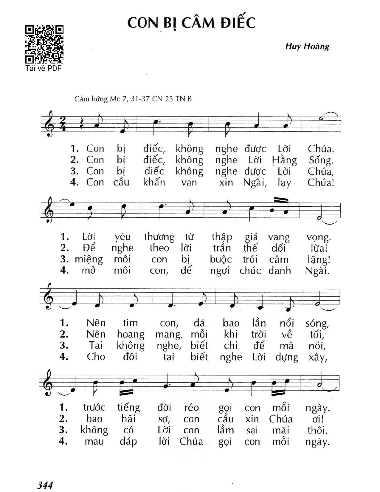 Page 1 of Sheet music PDF Con bị câm điếc - Huy Hoàng