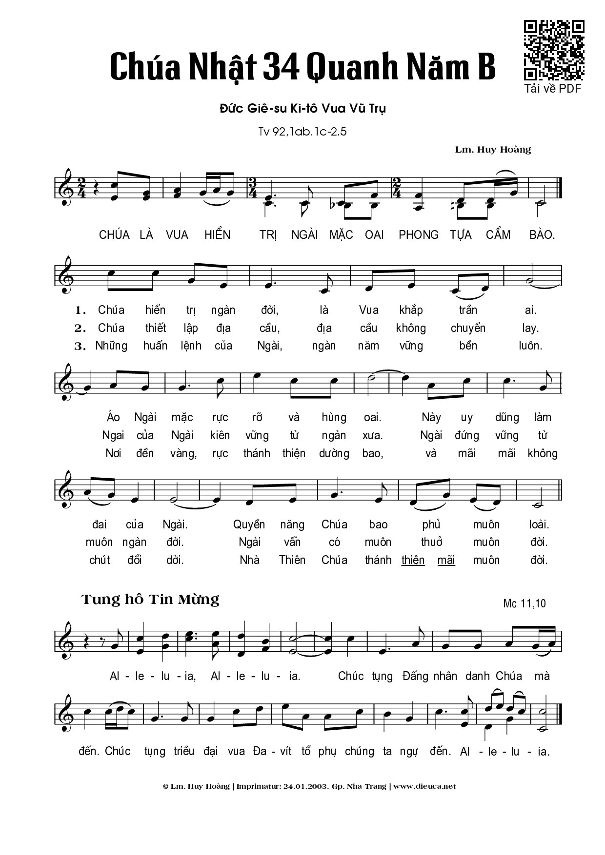 Page 1 of Sheet music PDF Đức Kitô Vua vũ trụ  - Huy Hoàng