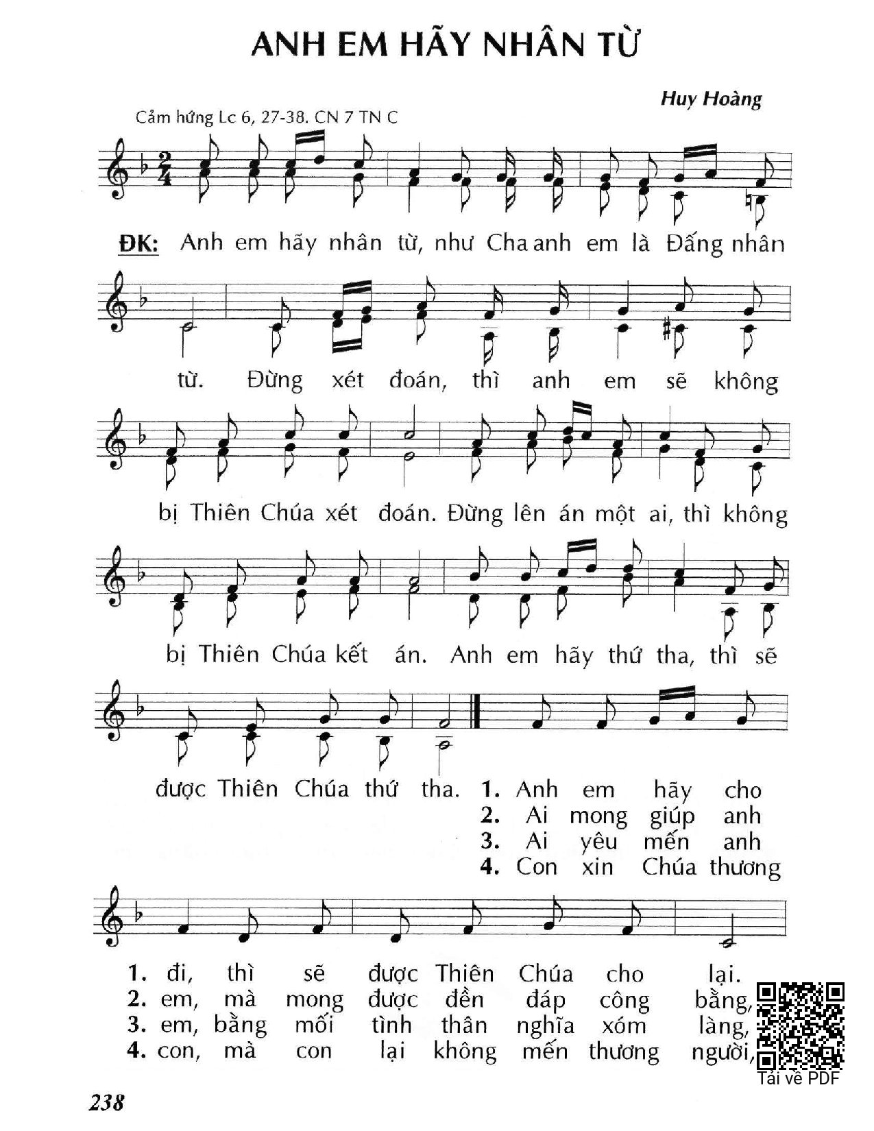 Page 1 of Sheet music PDF Anh em hãy nhân từ - Huy Hoàng
