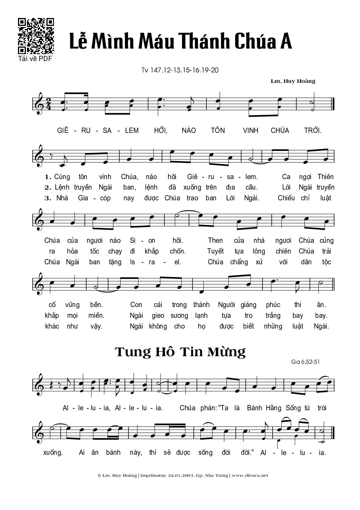 Sheet PDF of Lễ Mình Máu Thánh Chúa – Năm A