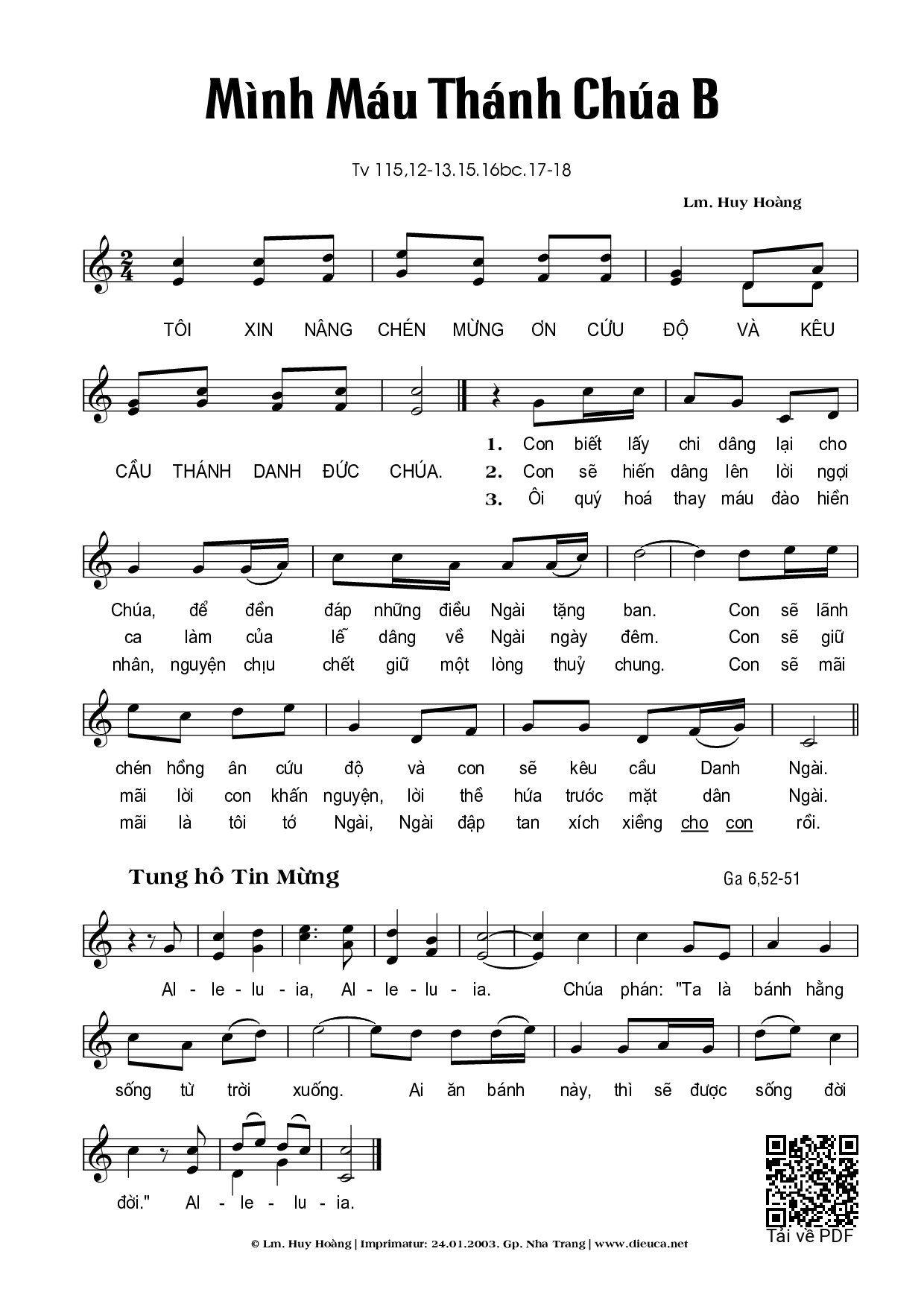 Sheet PDF of Lễ Mình Máu Thánh Chúa – Năm B