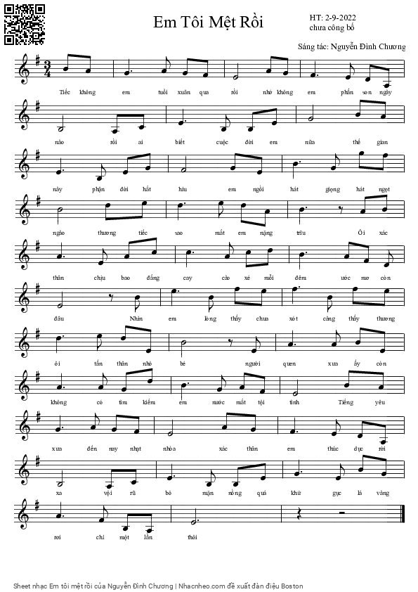 Page 1 of Sheet music PDF Em tôi mệt rồi - Nguyễn Đình Chương