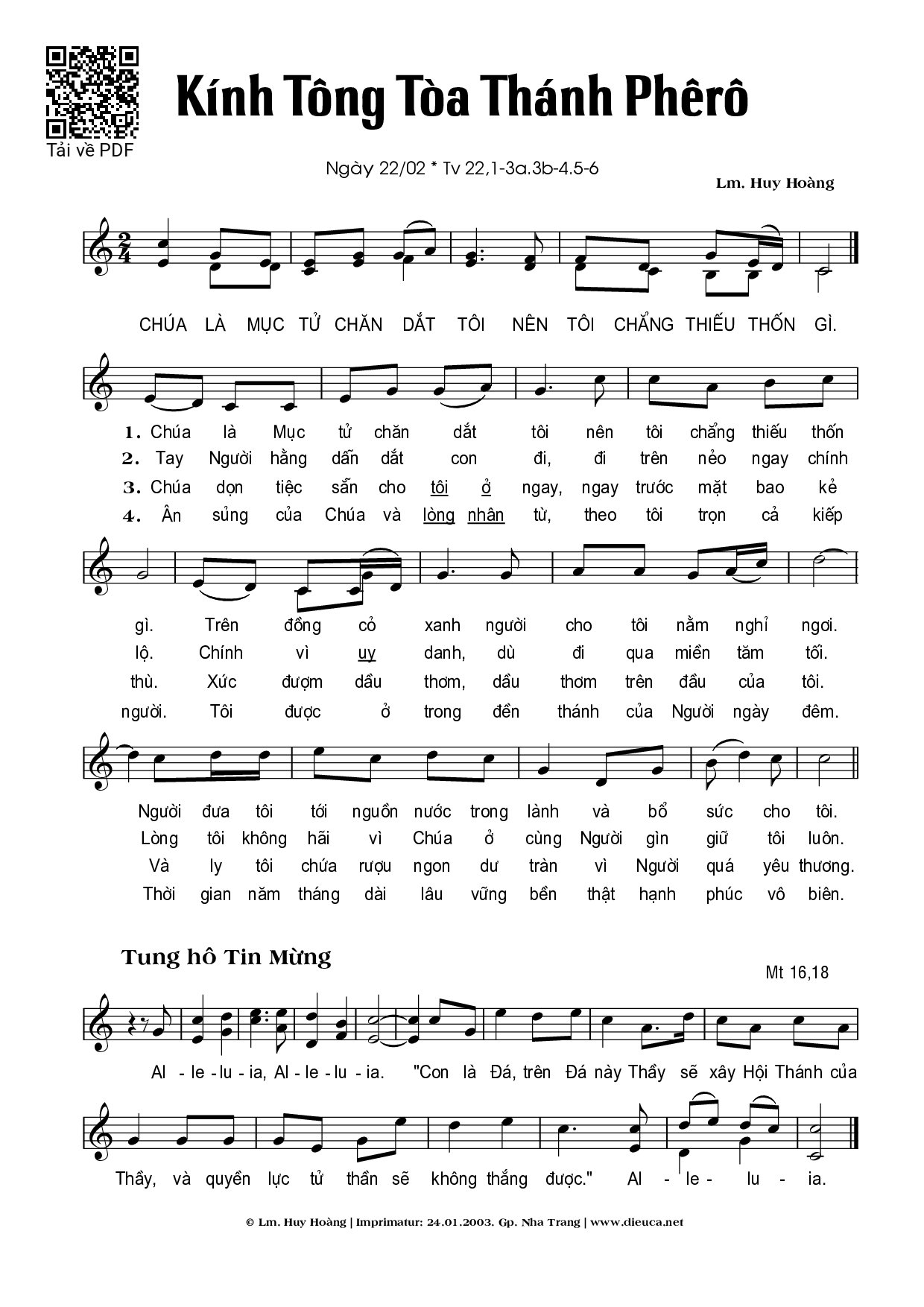 Page 1 of Sheet music PDF Kính Tông Tòa Thánh Phê-rô - Huy Hoàng