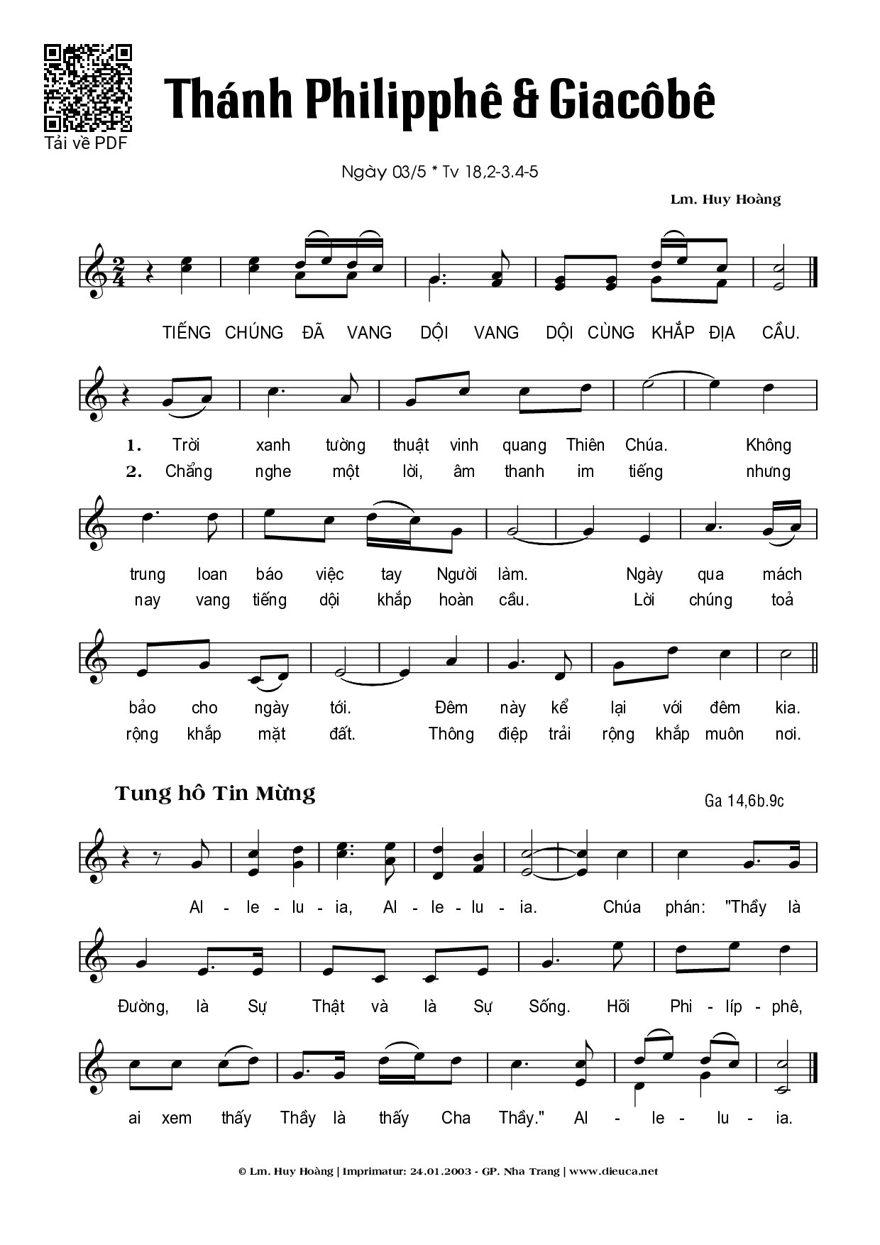 Page 1 of Sheet music PDF Thánh Philiphê và Thánh Giacôbê  - Huy Hoàng