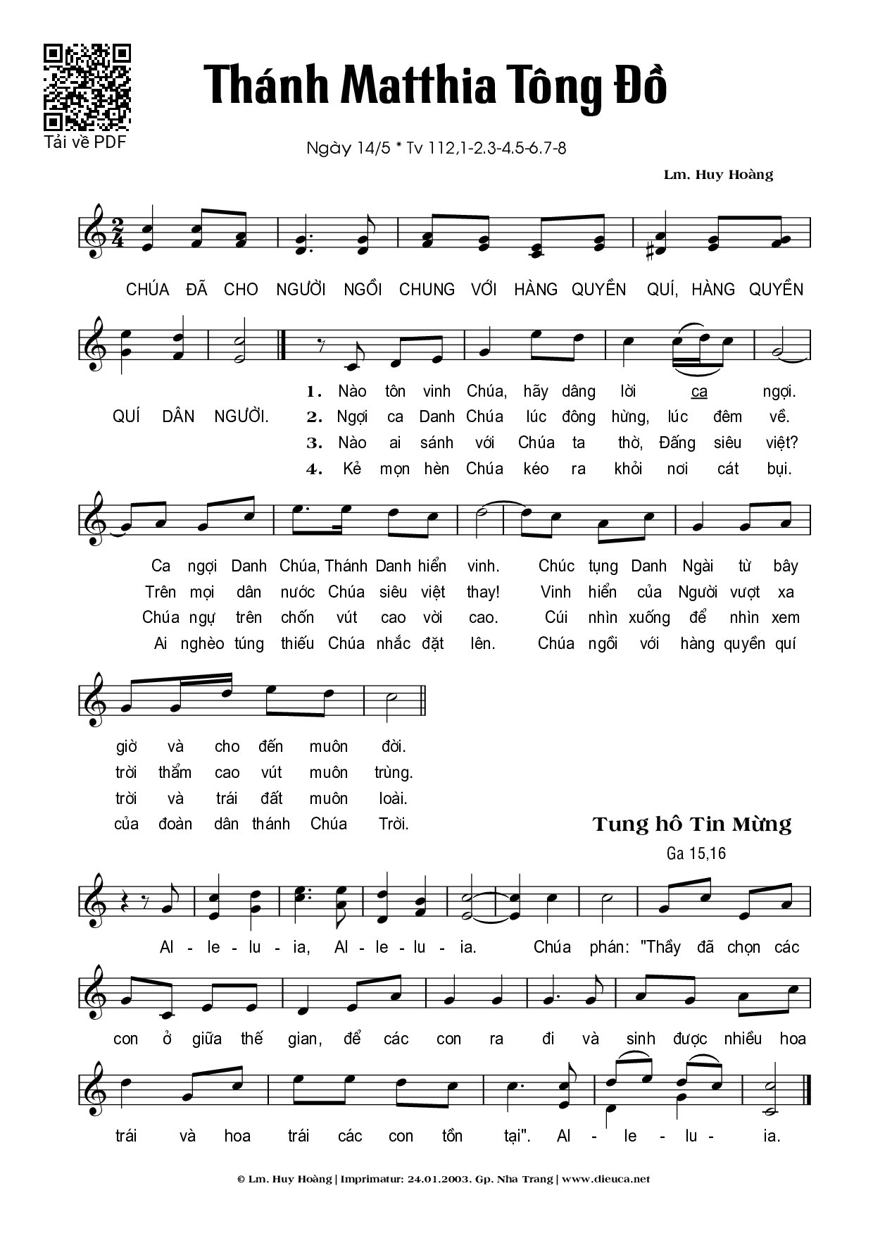 Page 1 of Sheet music PDF Thánh Matthia  - Huy Hoàng