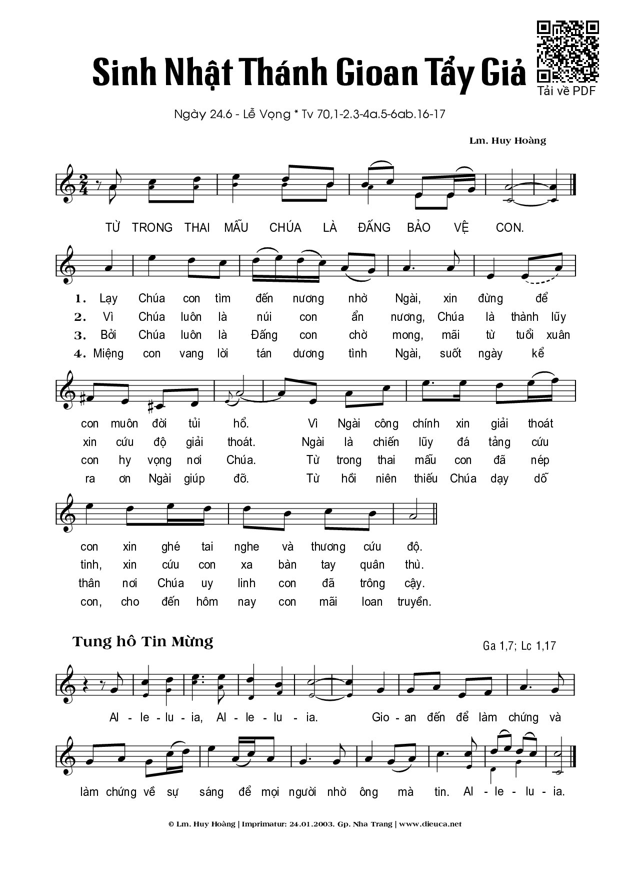 Page 1 of Sheet music PDF Lễ Thánh Gioan Tẩy Giả - Huy Hoàng