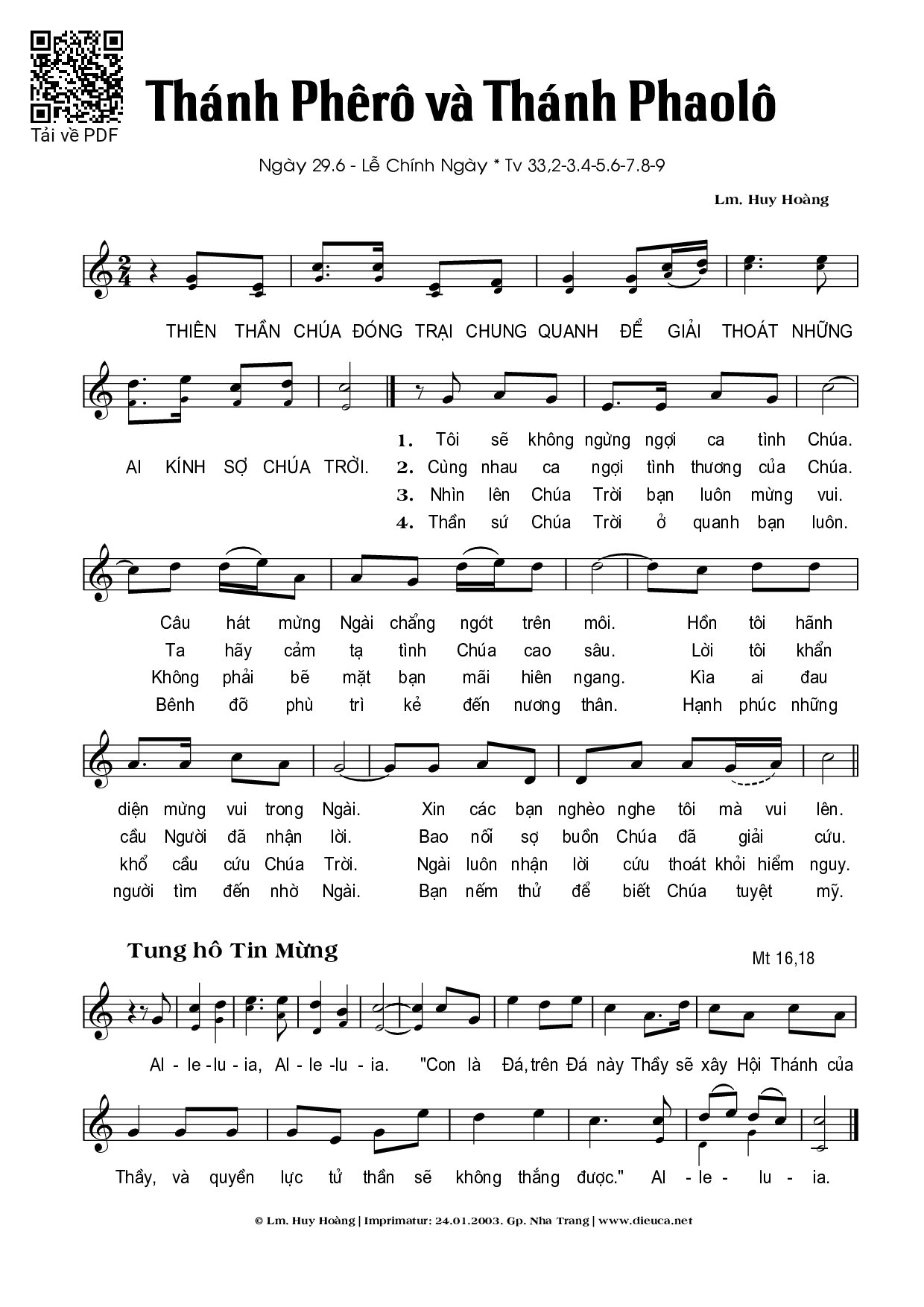 Page 1 of Sheet music PDF Thánh Phêrô và Thánh Phaolô - Huy Hoàng