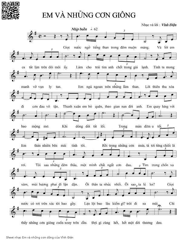 Page 1 of Sheet music PDF Em và những cơn dông - Vĩnh Điện