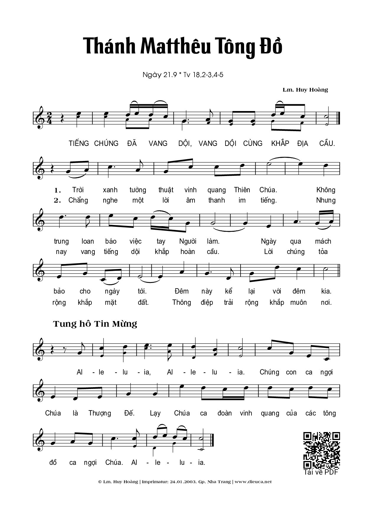 Page 1 of Sheet music PDF Thánh Matthêu - Huy Hoàng