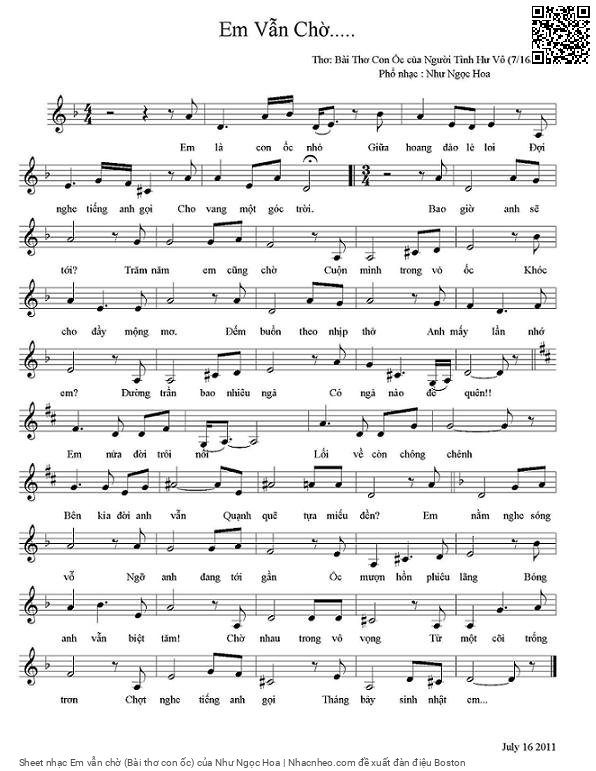 Sheet PDF of Em vẫn chờ (Bài thơ con ốc)