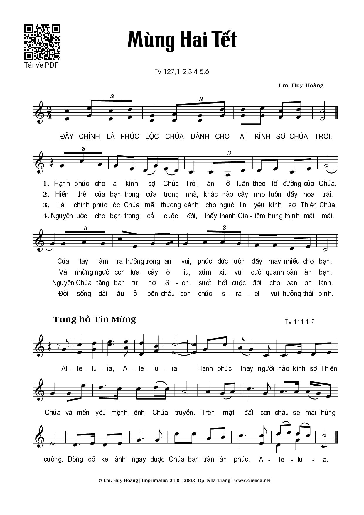 Sheet PDF of Mùng 2 Tết  - Huy Hoàng